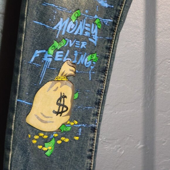 Genuine Authentic Garments Men’s Jeans Embroidered  Diamond Eyes Bunny $Bags 36 - Picture 2 of 5